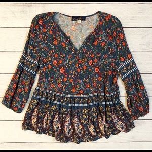 Floral Tunic Blouse - Navy/Pink - Large